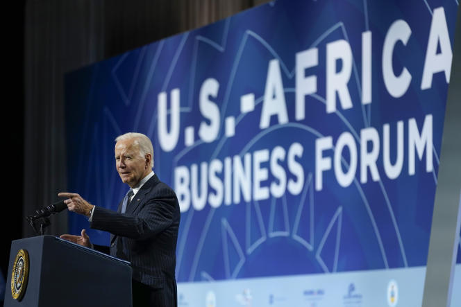President Joe Biden speaks to African leaders gathered for the U.S.-Africa Leaders Summit Wednesday, Dec. 14, 2022, in Washington.