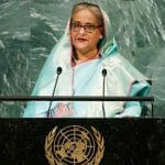 FILE - Prime Minister of Bangladesh Sheikh Hasina addresses the 77th session of the United Nations General Assembly at U.N. headquarters on Sept. 23, 2022. Tens of thousands of opposition supporters rallied in Bangladesh’s capital on Saturday, Dec. 10, to demand the Hasina government resign and install a caretaker before next general elections expected to be held in early 2024.