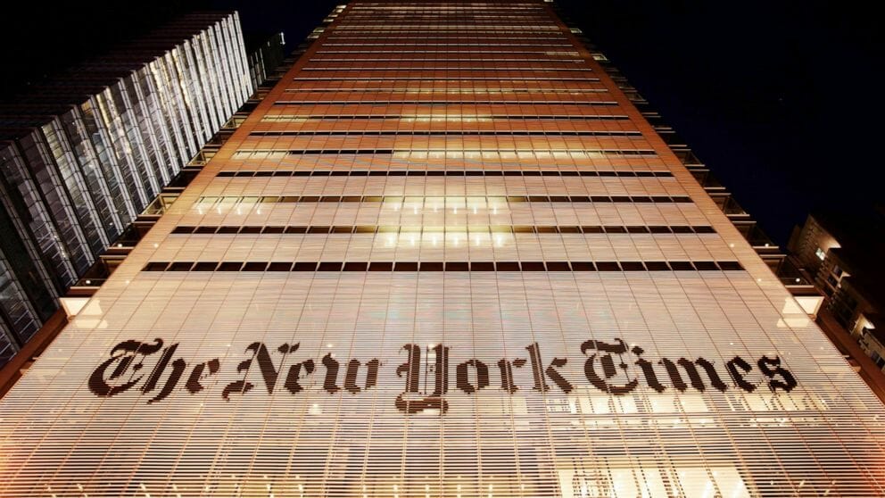 - The New York Times building is shown on Oct. 21, 2009, in New York. The New York Times is bracing for a 24-hour walkout Thursday, Dec. 8, 2022, by hundreds of journalists and other employees, in what would be the first strike of its kind at the newspaper in more than 40 years.