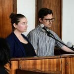 American couple Nicholas Spencer and Mackenzie Leigh Mathias Spencer, both 32, stand in the dock at Buganda road court, where they were charged with torturing a 10-year-old, in Kampala, Uganda, on Dec. 14, 2022.