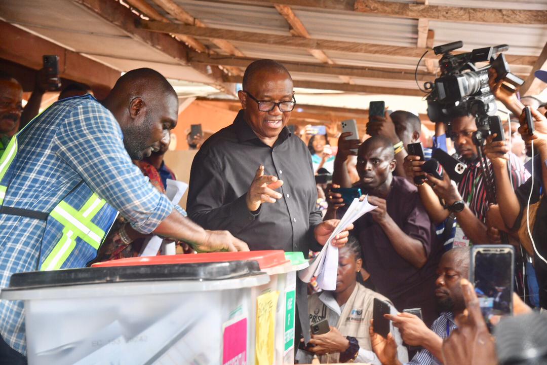 NigeriaElection2023: Peter Obi, Wife casts vote in hometown Agulu