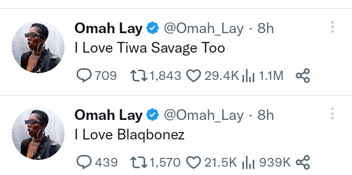 Omah lay professes love to Tiwa Savage 