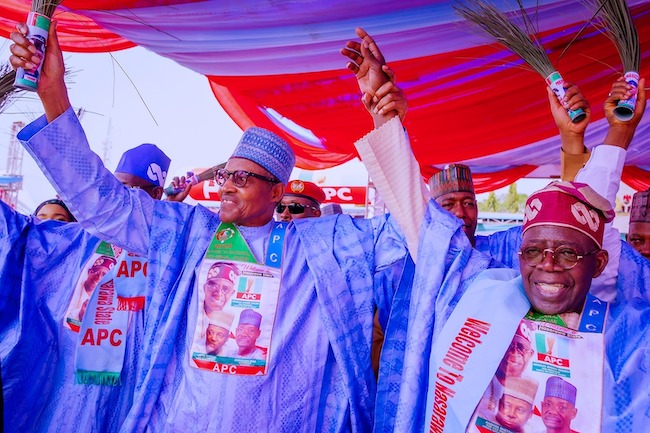 Buhari arrives Lagos for Tinubu's final campaign rally