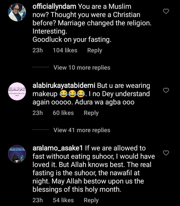 So you left Christianity for Islam' -Netizens reacts to mercy Aigbe Ramadan post