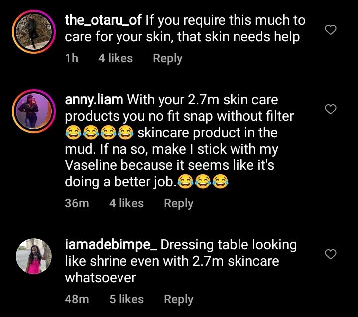 Netizens reactions to Bobrisky's monthly 2.7 million naira Skin care products 
