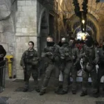 Israeli police deploy in the Old City of Jerusalem, hours after police raided the Al-Aqsa Mosque compound, Wednesday, April 5, 2023. (AP Photo/Mahmoud Illean)