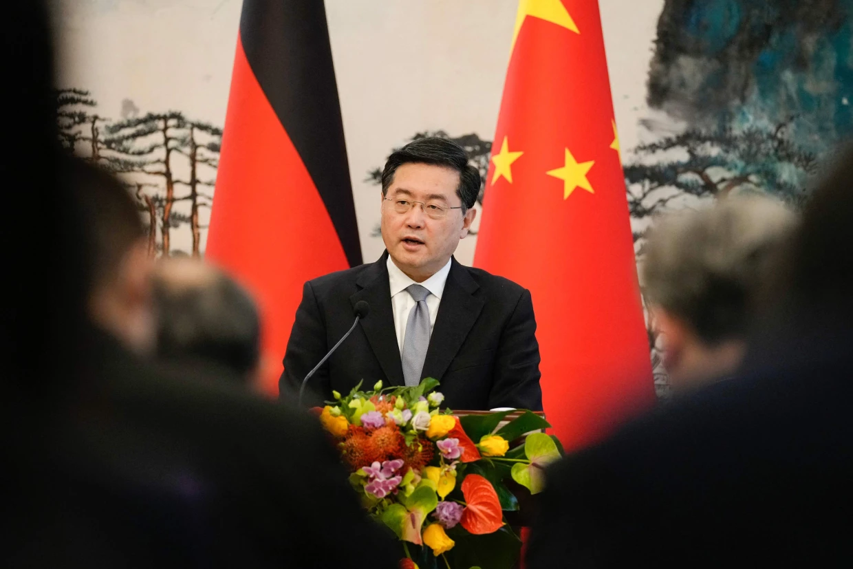 Chinese Foreign Minister Qin Gang during a joint press conference with Germany's Foreign Minister Annalena Baerbock in Beijing on April 14, 2023. Suo Takekuma / AFP - Getty Images