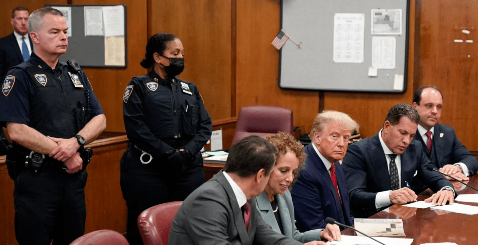 Former President Donald Trump appears in court for his arraignment, in New York, April 4, 2023.