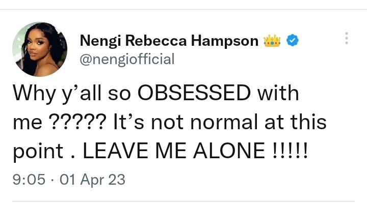 Nengi Hampson tweet 