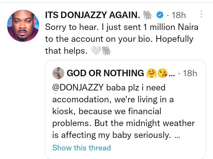 Donjazzy gives out N1M to a fan 
