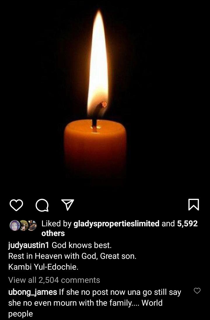 Netizens blast Judy Austin for mourning Yul Edochie son's death 