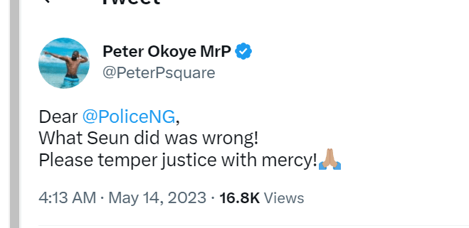 Peter Okoye begs police on Seun Kuti's Behalf