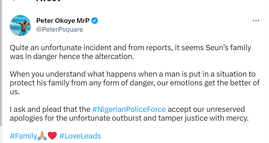 Peter Okoye begs police on Seun Kuti's Behalf
