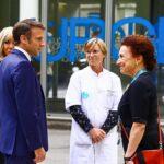 President Emmanuel Macron and his wife Brigitte visited a hospital in the eastern French city of Grenoble, which is treating children injured in a Thursday knife attack