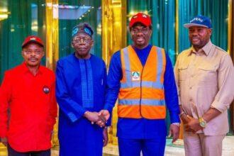 President Tinubu with some labour leaders after a meeting at Aso Villa on Wednesday, August 2.
